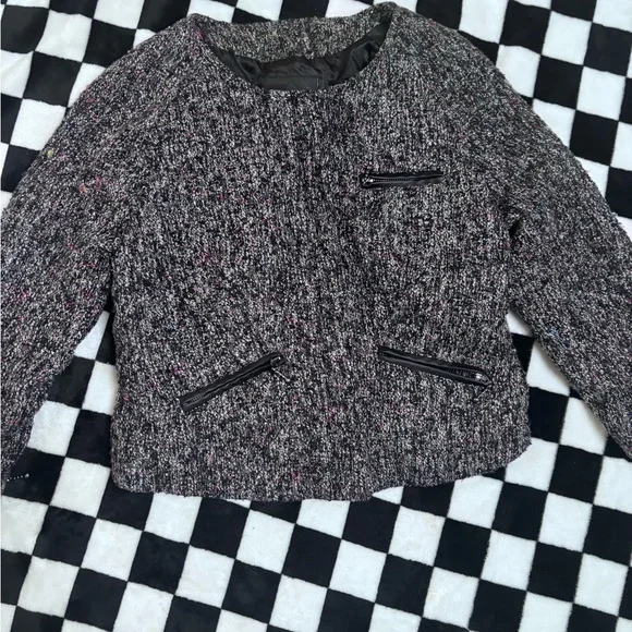 Anthropologie Sanctuary Tweed Cropped Jacket Blazer Zip Pockets Size Small - Picture 3 of 16